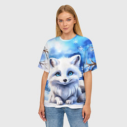Футболка оверсайз женская Портрет мультяшного песца акварель, цвет: 3D-принт — фото 2