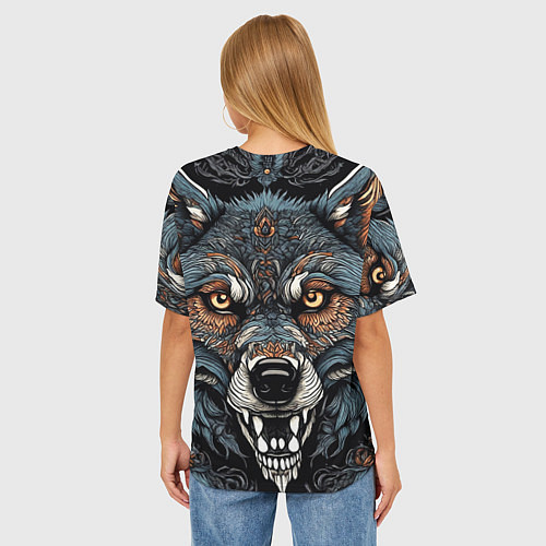 Женская футболка оверсайз Дикий волк с узорами / 3D-принт – фото 4