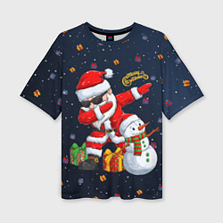 Женская футболка оверсайз Санта Клаус и снеговик
