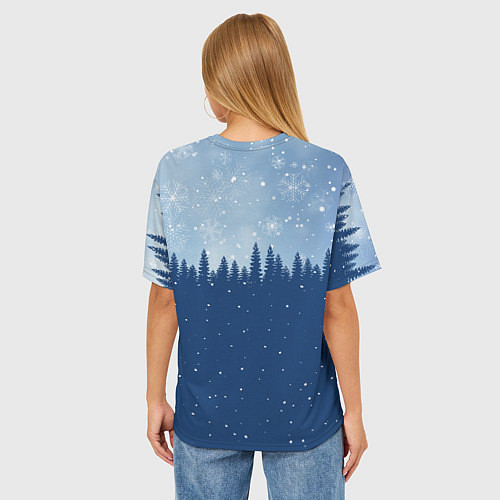 Женская футболка оверсайз Дракон в зимнем лесу / 3D-принт – фото 4