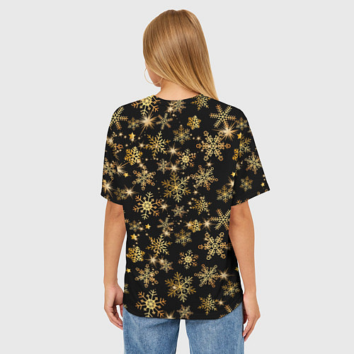 Женская футболка оверсайз Россыпи золотых снежинок / 3D-принт – фото 4