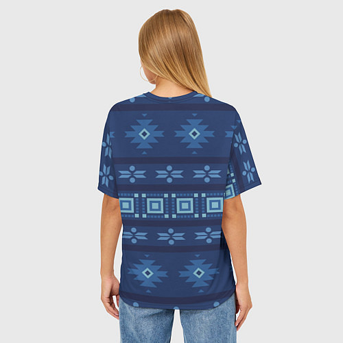 Женская футболка оверсайз Blue tribal geometric / 3D-принт – фото 4