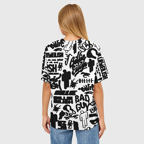 Женская футболка оверсайз Билли Айлиш автографы черно белый / 3D-принт – фото 4