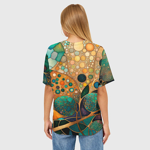 Женская футболка оверсайз Вдохновение Климтом - изумрудная абстракция с круг / 3D-принт – фото 4