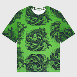 Футболка оверсайз женская Дракон и Дед Мороз паттерн на зеленом, цвет: 3D-принт