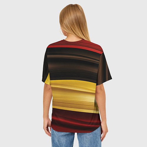 Женская футболка оверсайз Черный красный желтый цвет абстракции / 3D-принт – фото 4