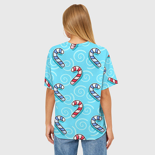 Женская футболка оверсайз Новогодний леденец трость / 3D-принт – фото 4
