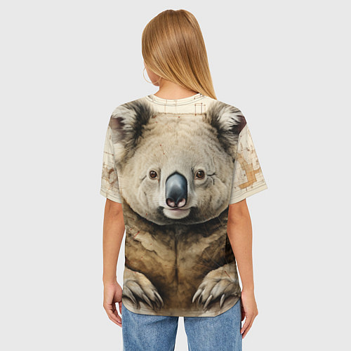 Женская футболка оверсайз Коала в стиле диаграмм Давинчи / 3D-принт – фото 4