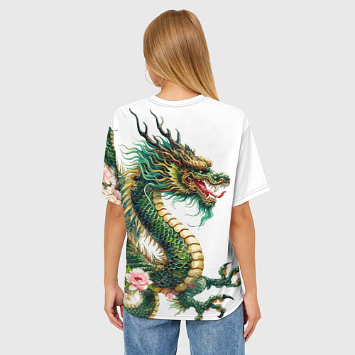 Женская футболка оверсайз Японский дракон - ирезуми искусство / 3D-принт – фото 4