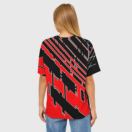 Женская футболка оверсайз Киберпанк линии красные / 3D-принт – фото 4