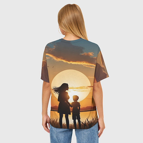 Женская футболка оверсайз Мать и дитя на закате / 3D-принт – фото 4