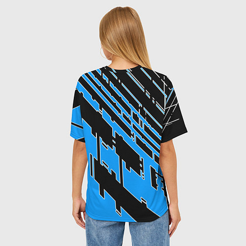 Женская футболка оверсайз Синие линии на чёрном фоне / 3D-принт – фото 4