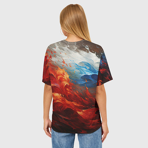 Женская футболка оверсайз Абстрактный белый синий красный дым / 3D-принт – фото 4