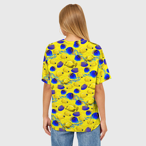 Женская футболка оверсайз Разноцветные тропические рыбы / 3D-принт – фото 4