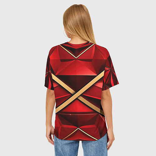 Женская футболка оверсайз Золотые ленты на красном фоне / 3D-принт – фото 4