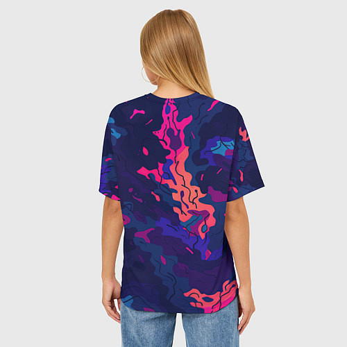 Женская футболка оверсайз Яркая абстракция в стиле камуфляжа / 3D-принт – фото 4