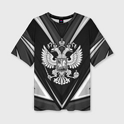 Женская футболка оверсайз Герб России- черно-белый