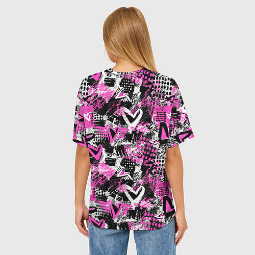 Женская футболка оверсайз Каракулевые сердечки паттерн / 3D-принт – фото 4