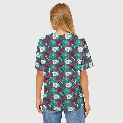 Женская футболка оверсайз Черепа с цветочным орнаментом / 3D-принт – фото 4