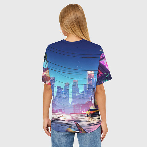 Женская футболка оверсайз GTA 6 неоновый город / 3D-принт – фото 4