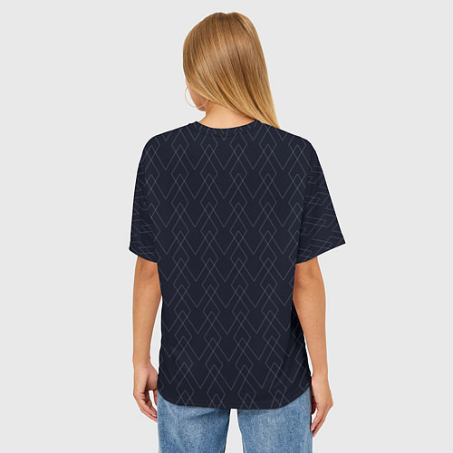 Женская футболка оверсайз Тёмный синий геометричные линии / 3D-принт – фото 4