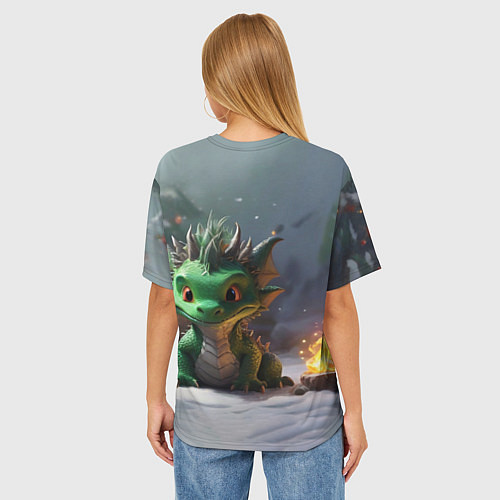 Женская футболка оверсайз Дракон - ёлочка гори / 3D-принт – фото 4