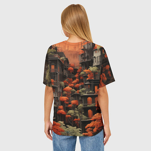 Женская футболка оверсайз Сумерки в осенним городе / 3D-принт – фото 4