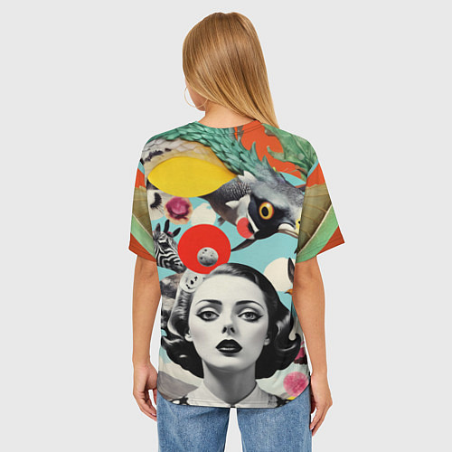 Женская футболка оверсайз Коллаж с женщиной и зверями / 3D-принт – фото 4