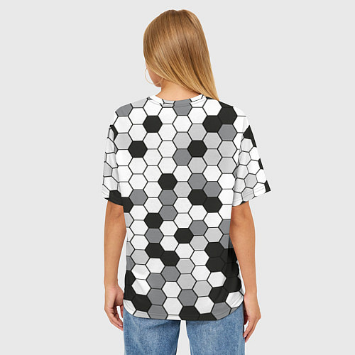 Женская футболка оверсайз Камуфляж гексагон серый / 3D-принт – фото 4