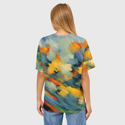 Женская футболка оверсайз Жёлтые и синие мазки / 3D-принт – фото 4