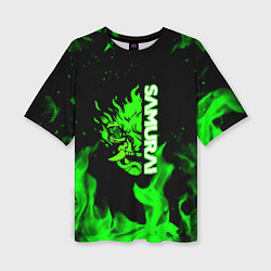 Женская футболка оверсайз Samurai green fire toxic