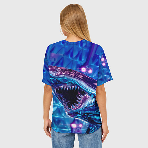 Женская футболка оверсайз Фиолетовая акула / 3D-принт – фото 4