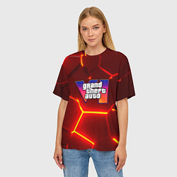 Футболка оверсайз женская GTA 6 лого на фоне разлома красных плит, цвет: 3D-принт — фото 2