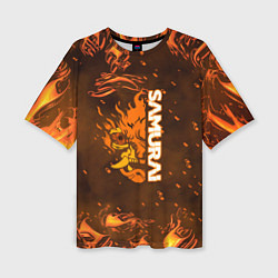 Женская футболка оверсайз Samurai огненное лого
