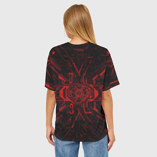 Женская футболка оверсайз Девушка в красных наушниках / 3D-принт – фото 4