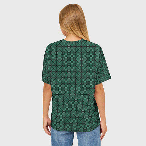 Женская футболка оверсайз Тёмно-зелёный паттерн квадраты / 3D-принт – фото 4
