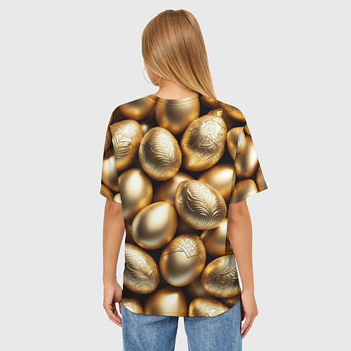 Женская футболка оверсайз Золотые Пасхальные яйца / 3D-принт – фото 4