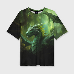 Женская футболка оверсайз Зеленый лесной дракон символ 2024 года