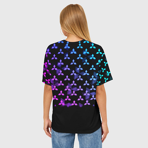 Женская футболка оверсайз Митсубиси неоновый градиент значки / 3D-принт – фото 4