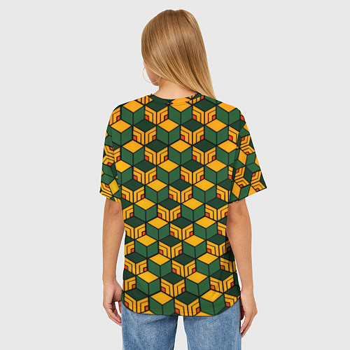 Женская футболка оверсайз Гию Томиока узор на хаори / 3D-принт – фото 4