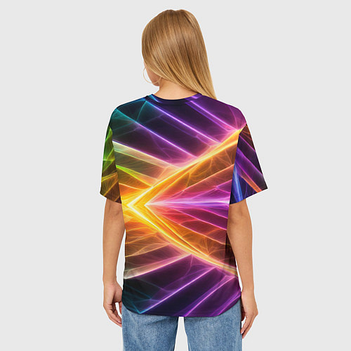 Женская футболка оверсайз Неоновые молнии в цветном льду / 3D-принт – фото 4