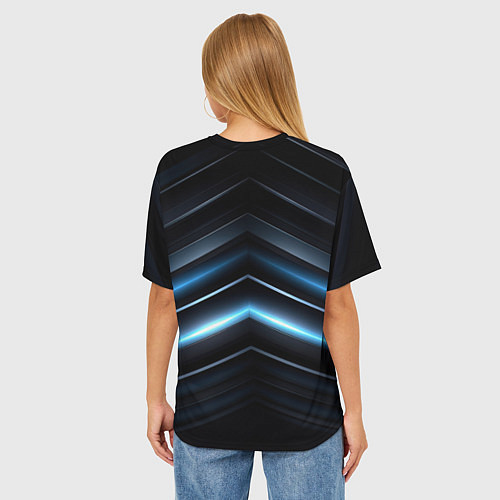 Женская футболка оверсайз Синий неоновый яркий свет на черном абстрактном фо / 3D-принт – фото 4
