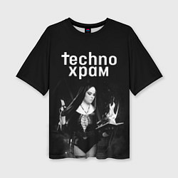 Женская футболка оверсайз Techno храм монашка колдунья
