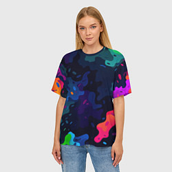 Футболка оверсайз женская Яркие кислотная разноцветные пятна в виде камуфляж, цвет: 3D-принт — фото 2