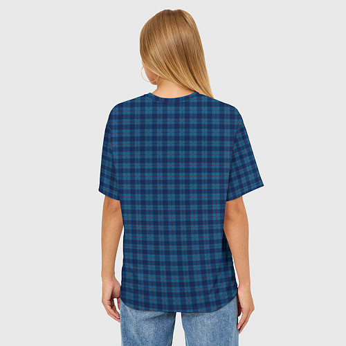 Женская футболка оверсайз Тёмно-синий клетчатый / 3D-принт – фото 4