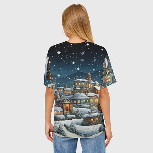 Женская футболка оверсайз Новогодний городок ночной / 3D-принт – фото 4
