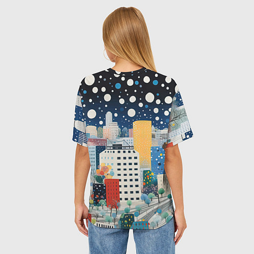 Женская футболка оверсайз Новогодний ночной город / 3D-принт – фото 4