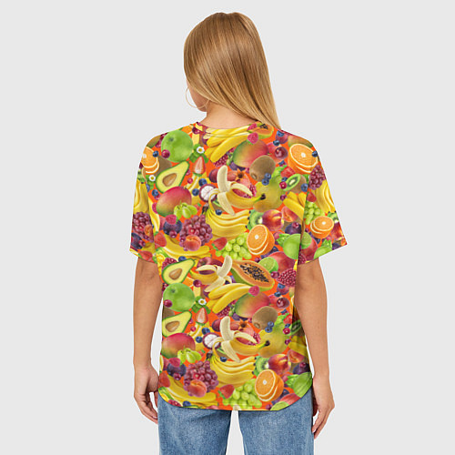 Женская футболка оверсайз Экзотические фрукты и ягоды / 3D-принт – фото 4