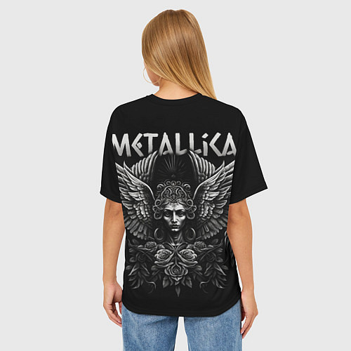 Женская футболка оверсайз Металлика на фоне ангела / 3D-принт – фото 4