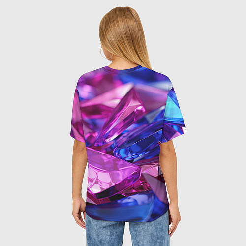 Женская футболка оверсайз Розовые и синие битые стекла / 3D-принт – фото 4